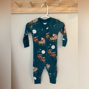 Hanna Andersson Teal Santa’s Sleigh Christmas Zip Sleeper